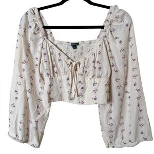 Wild Fable Small Cream Blouse with Purple Floral Design